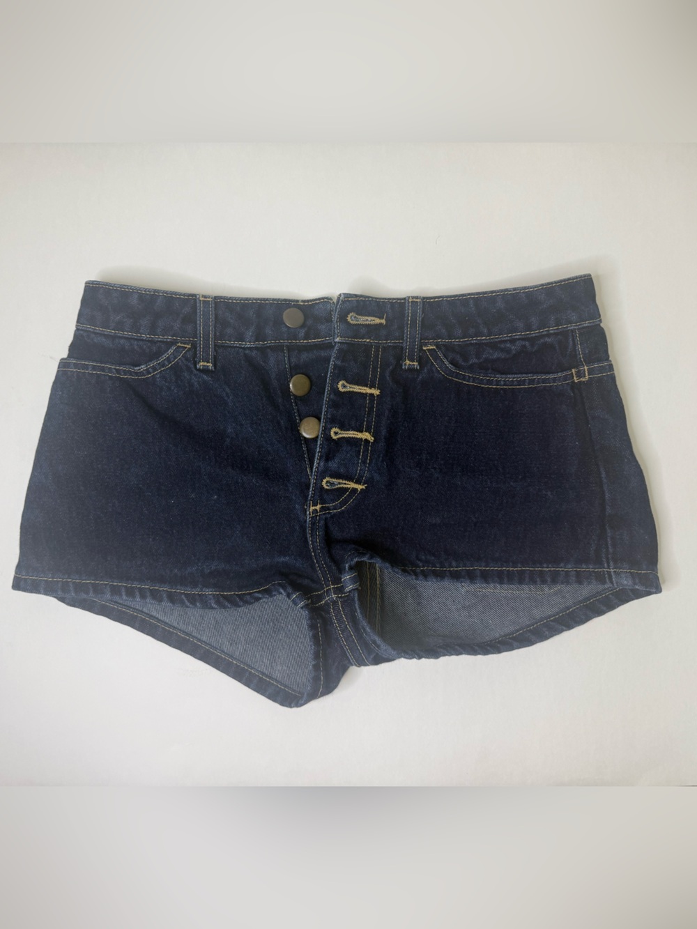 American Apparel Dark Blue Button Fly Denim Shorts
